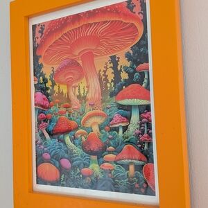 Vibrant Orange Framed Mushroom Art Print - Home Art